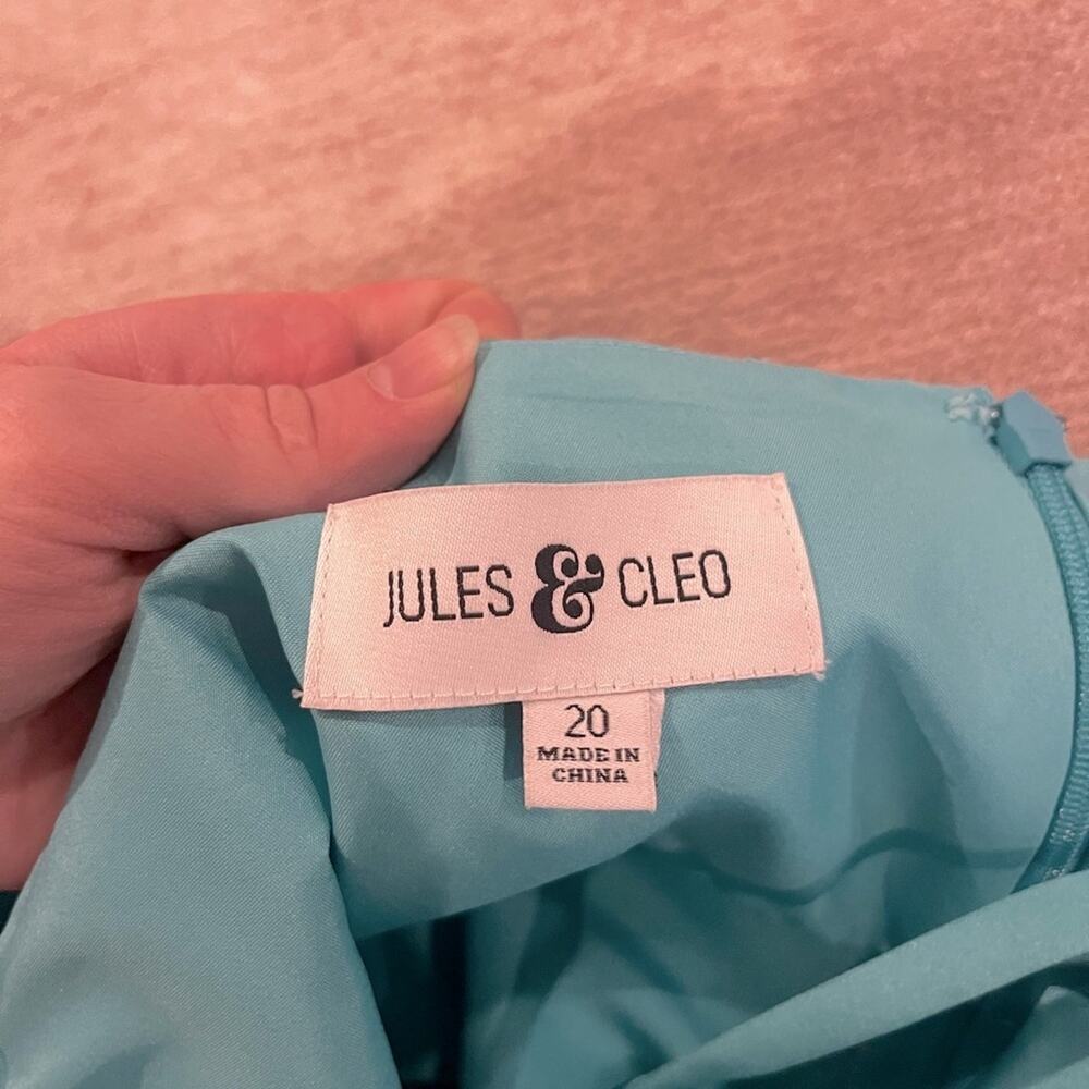 Jules and Cleo Satin A Line Spaghetti Strap Teal Formal Ball Gown Prom sz 20 - Picture 3 of 7